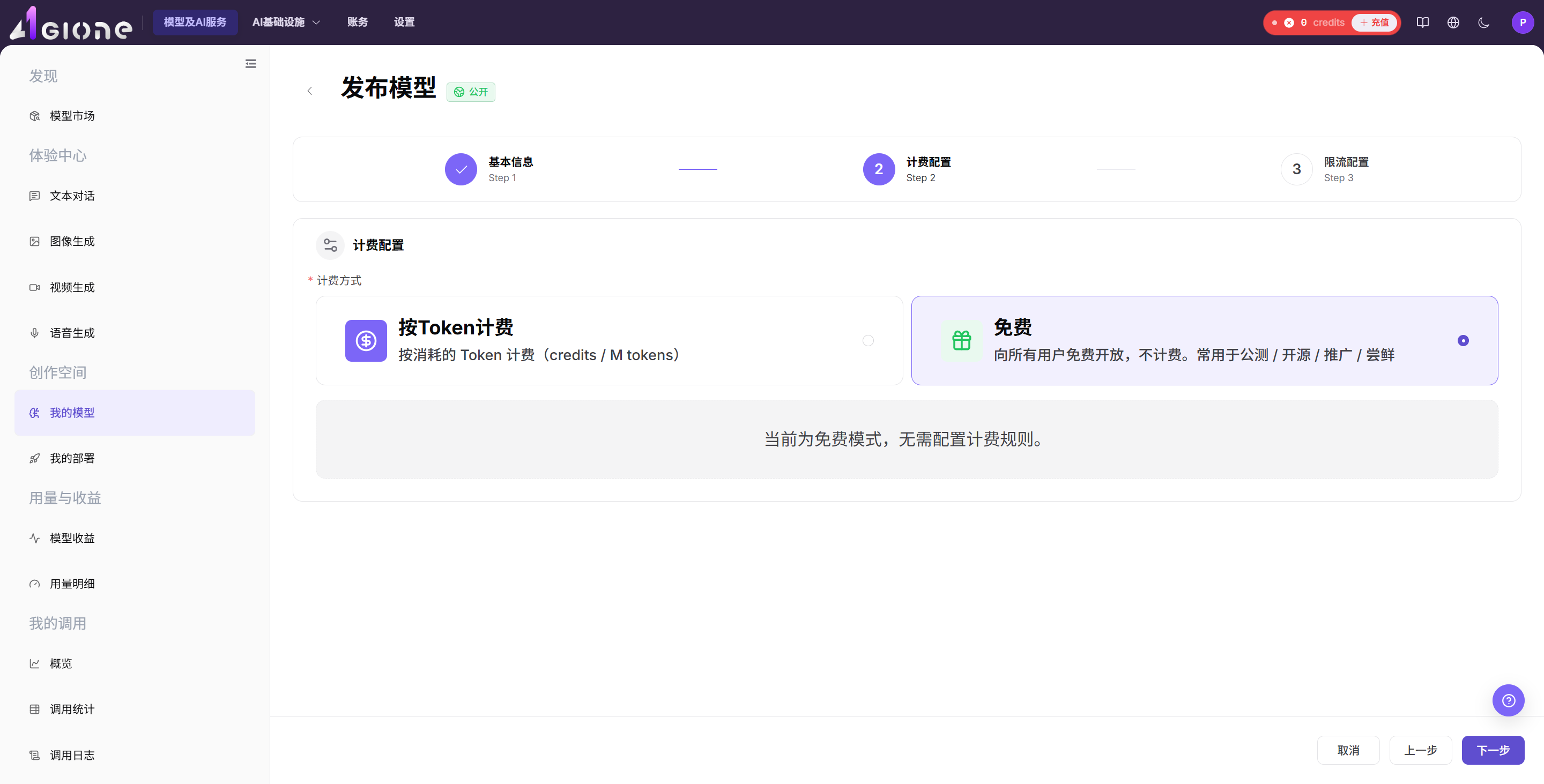 配置模型计费选项