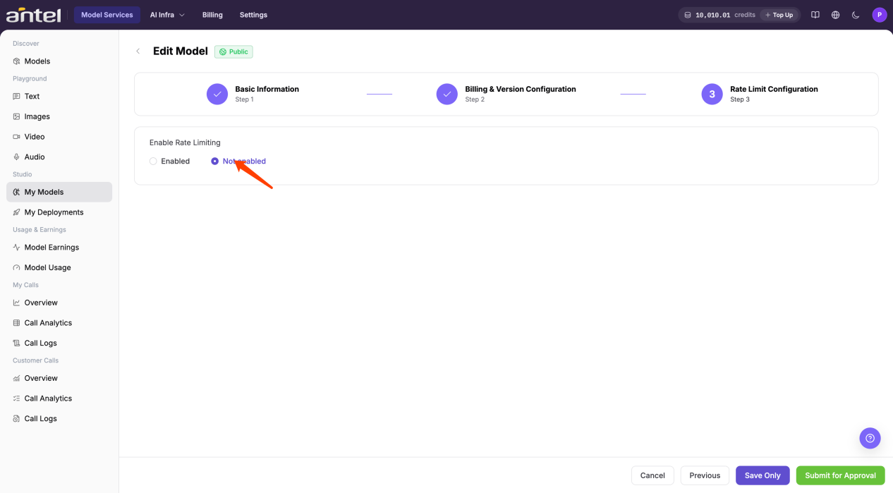 Configure rate limit and submit publication