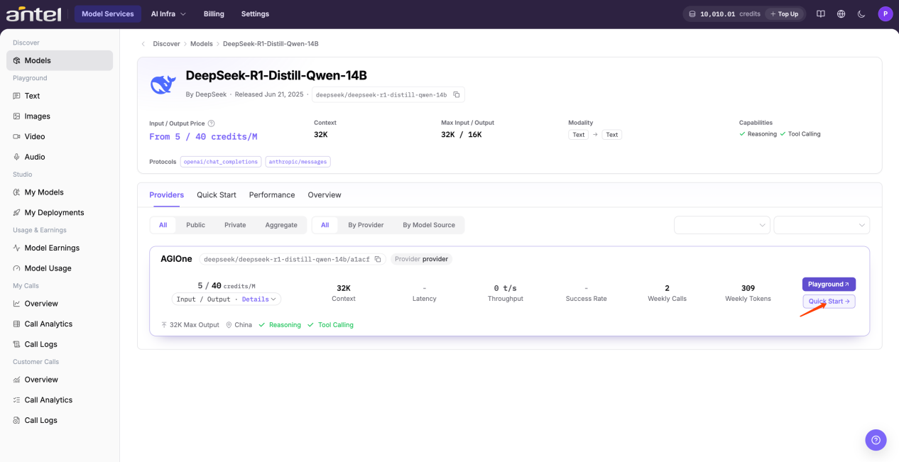 Open Quick Start drawer to review API invocation