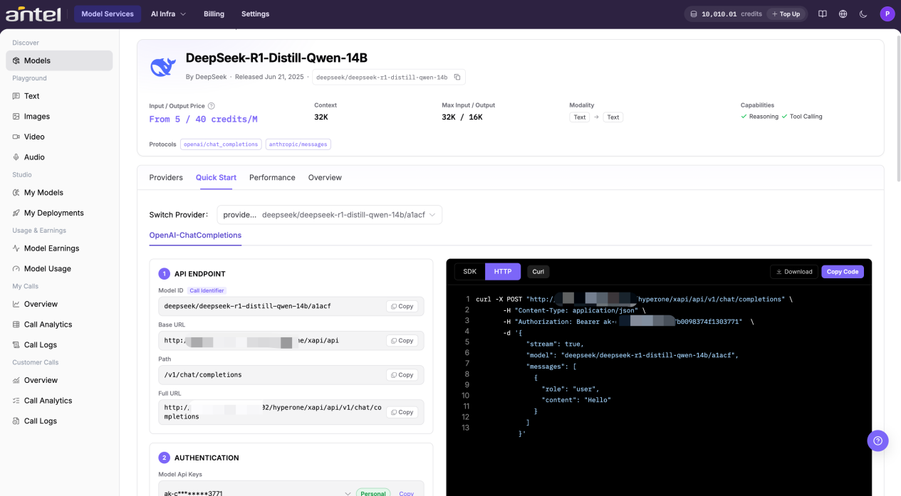 Copy cURL command from Quick Start