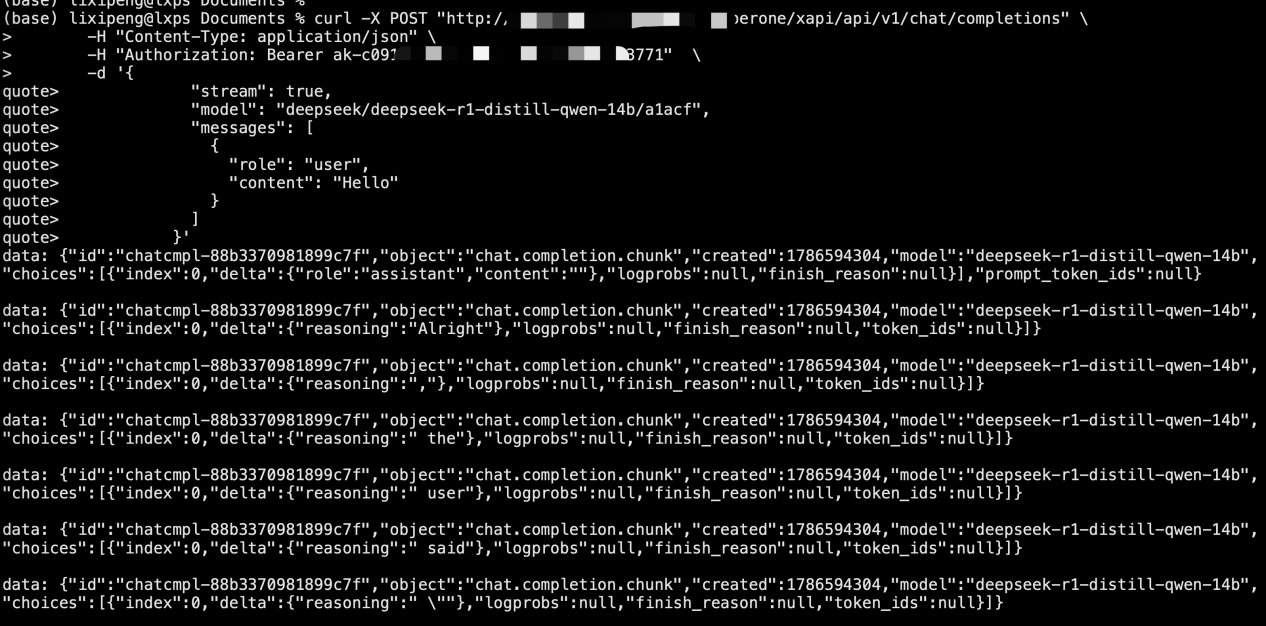 Execute cURL in terminal and verify model output