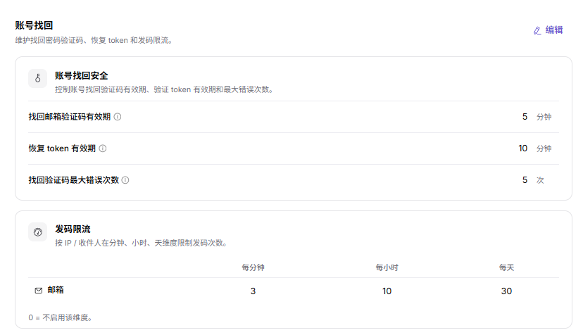 账号找回配置