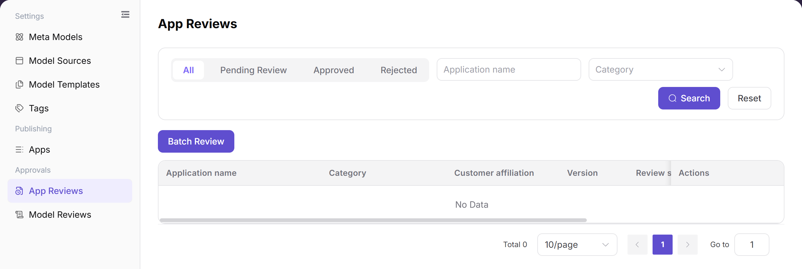 Locate a request in Application Reviews