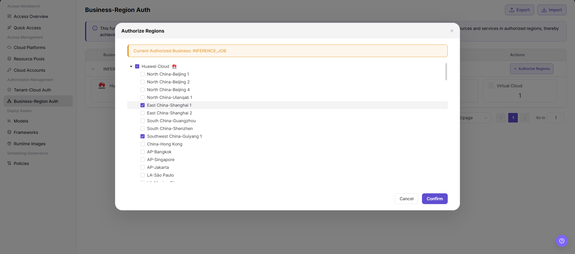 Select authorized regions