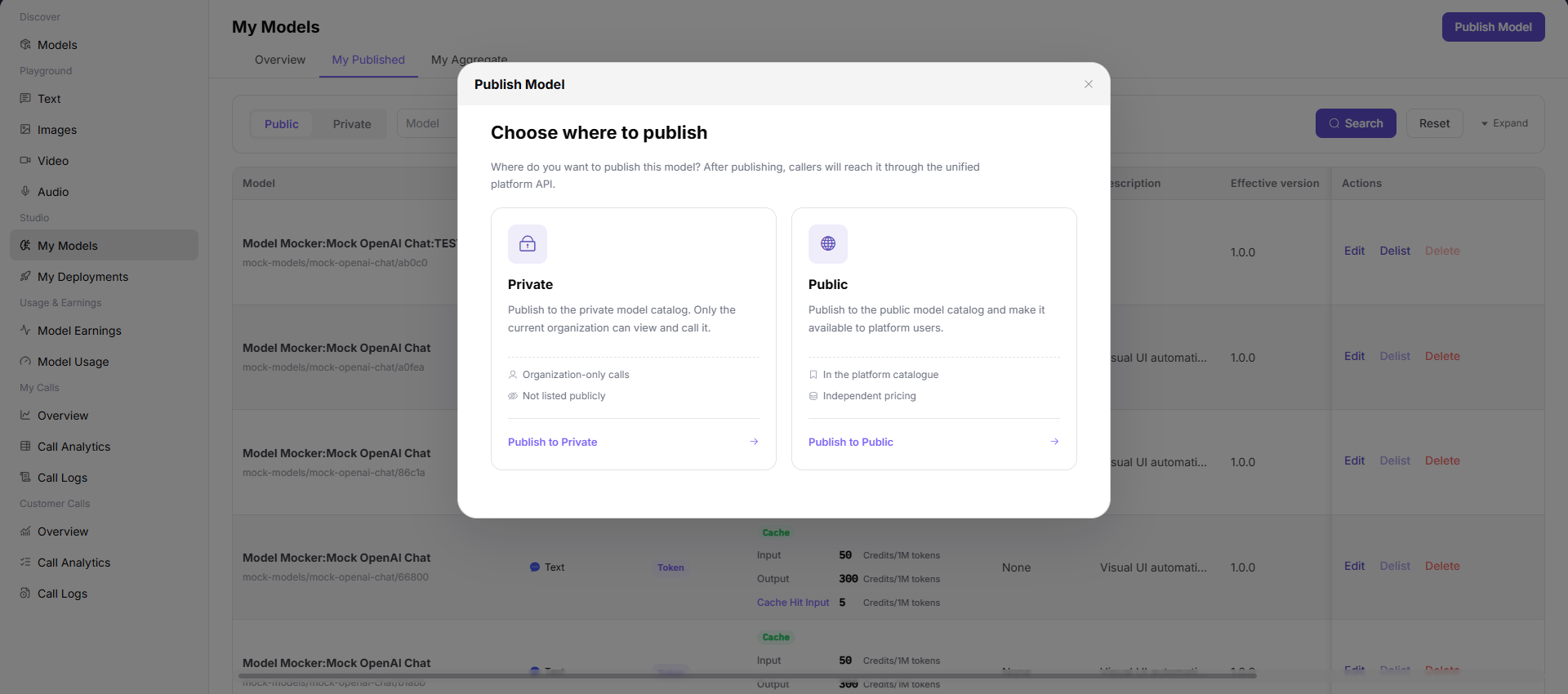 Choose where to publish the aggregation model