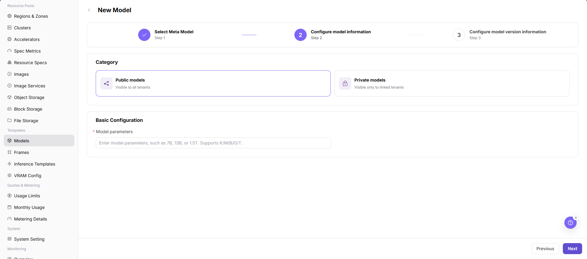 Configure model information