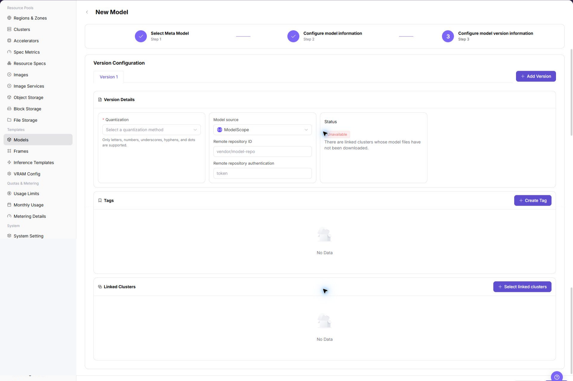 Configure the repository source and remote Model ID