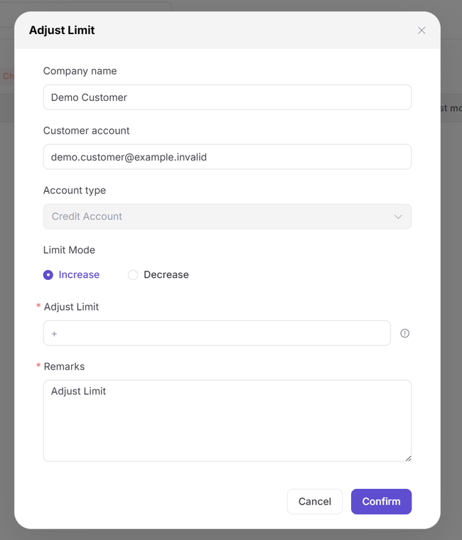 Adjust Limit dialog