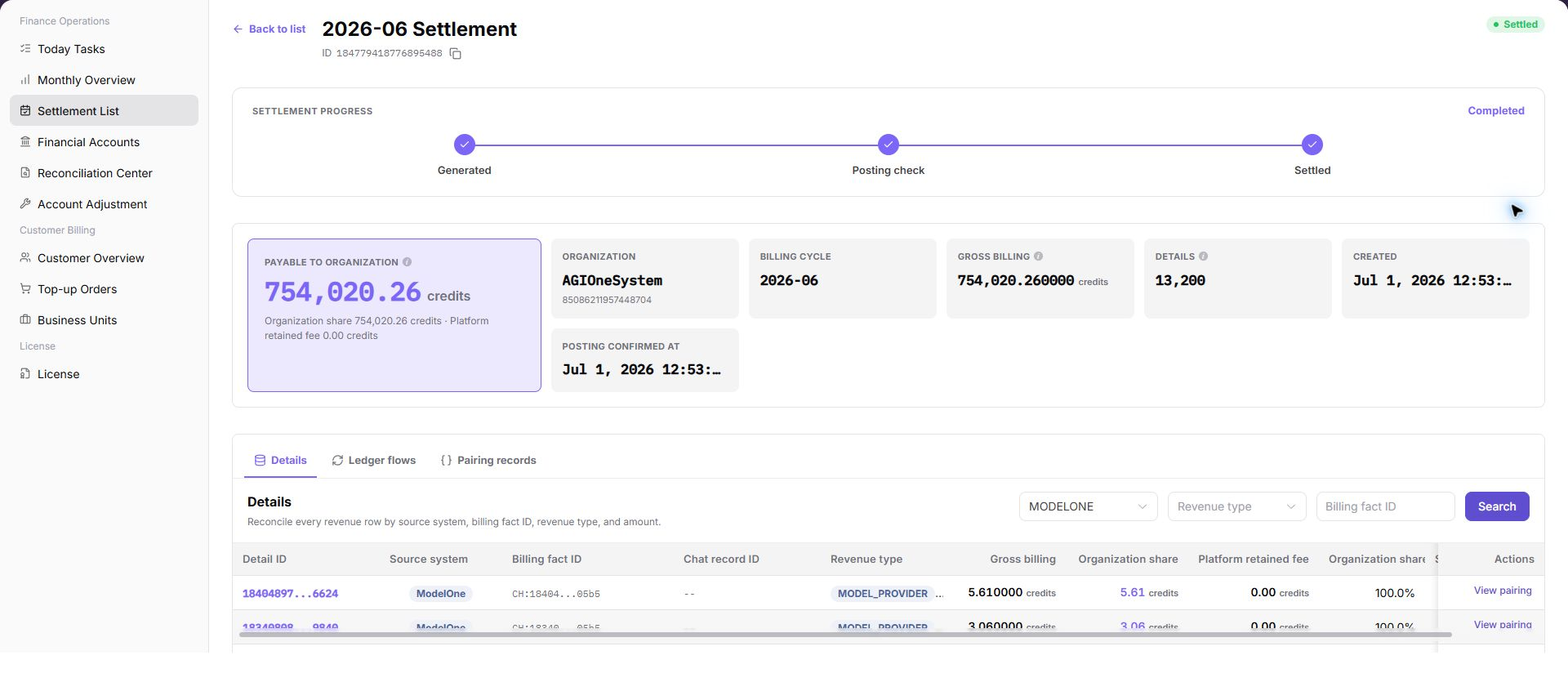 Settlement details