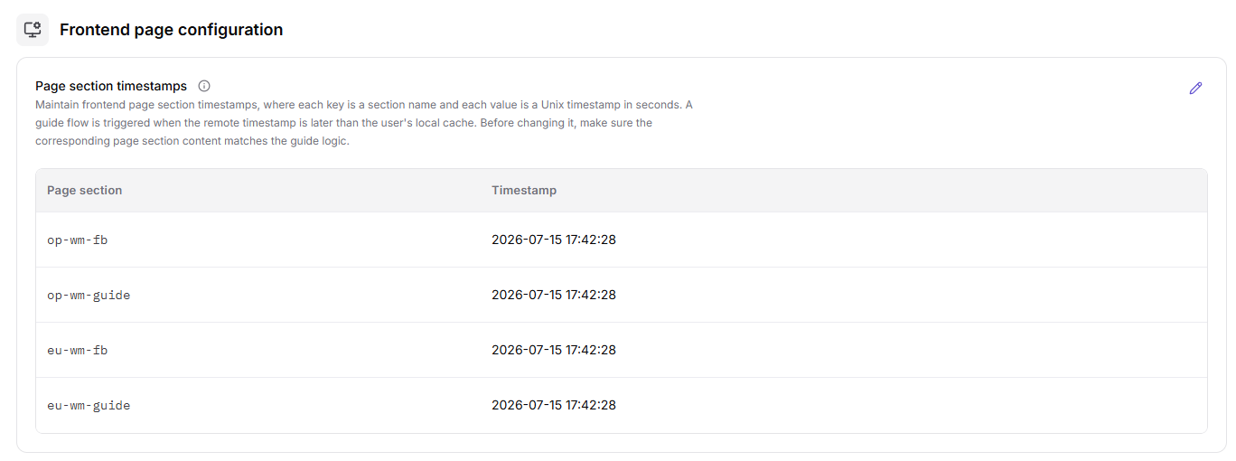 Frontend page configuration