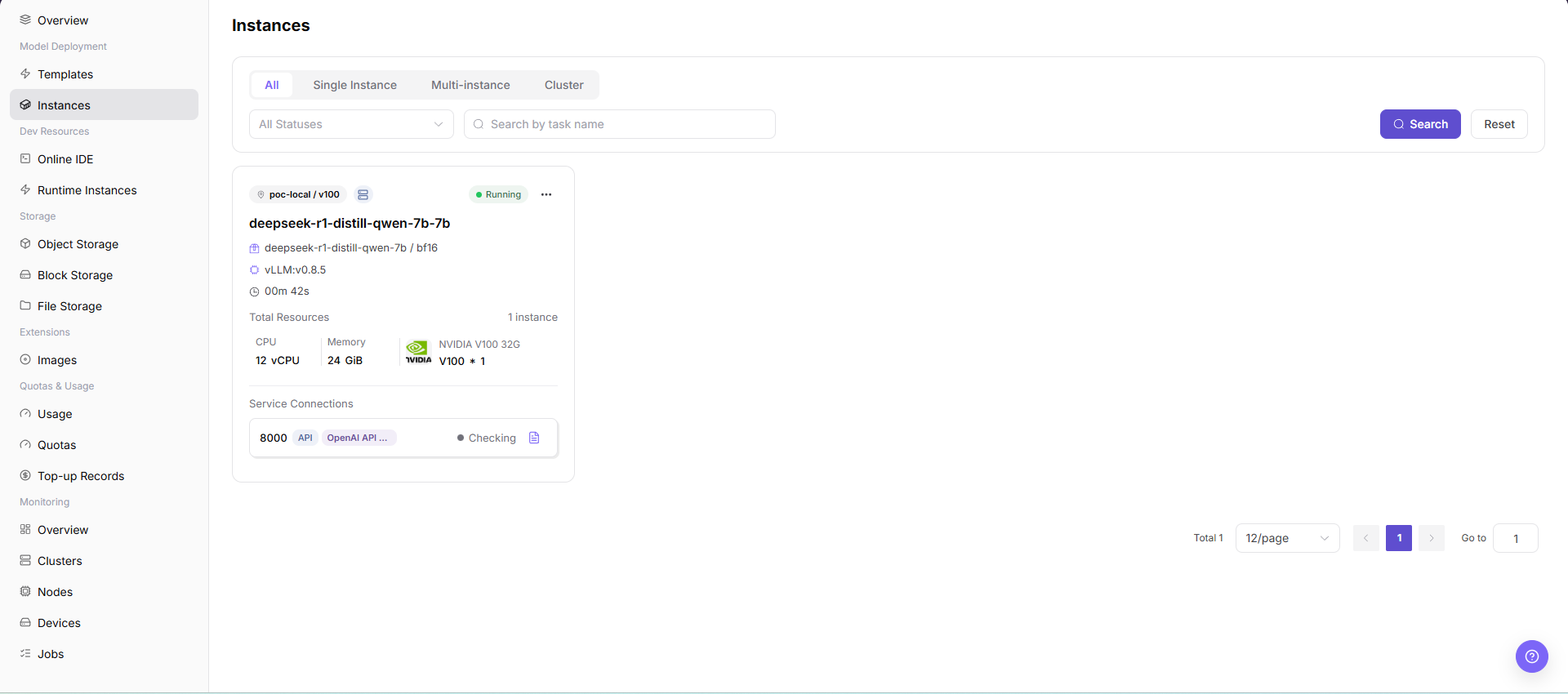 Confirm that the model instance is Running