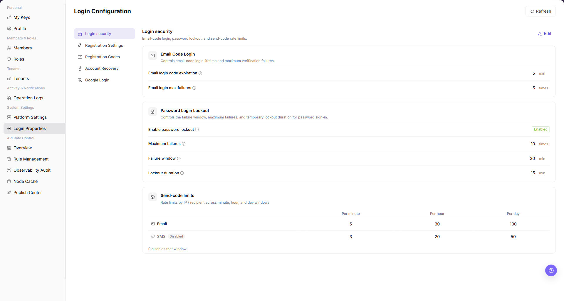 Login Properties