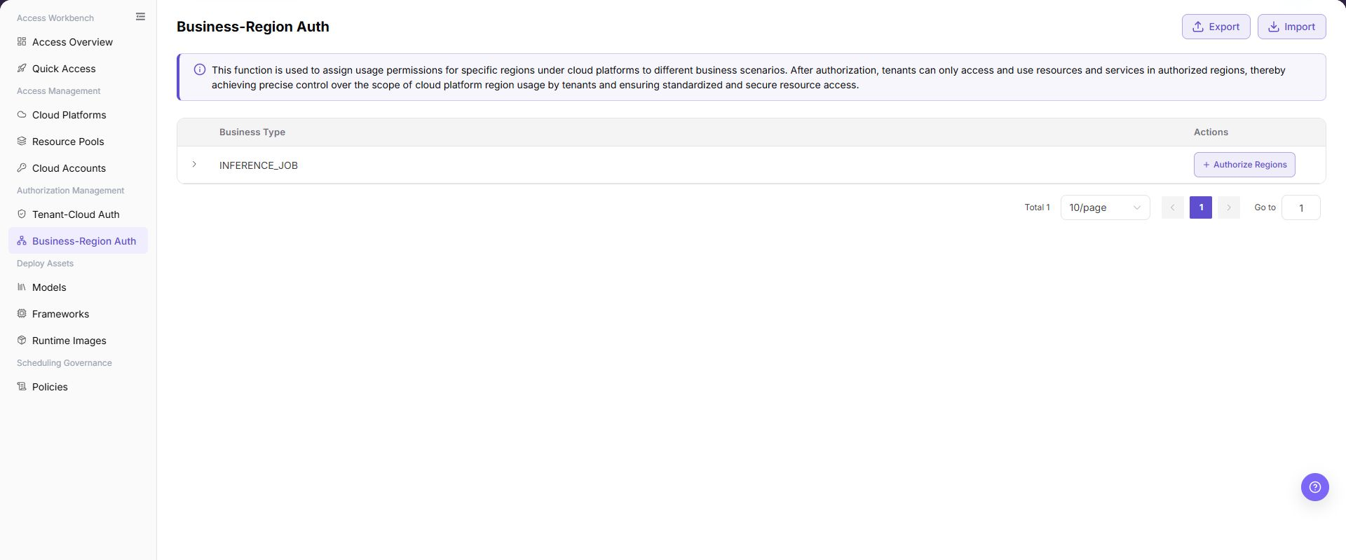 Business-Region Auth page