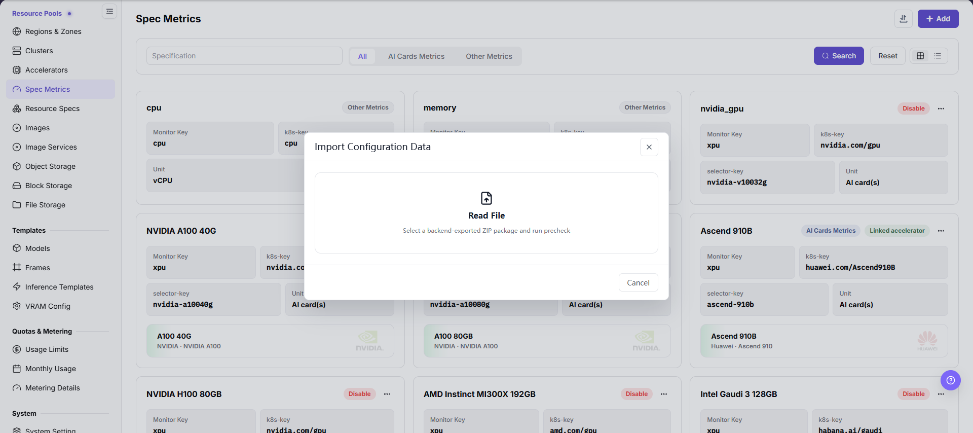 Import configuration data dialog