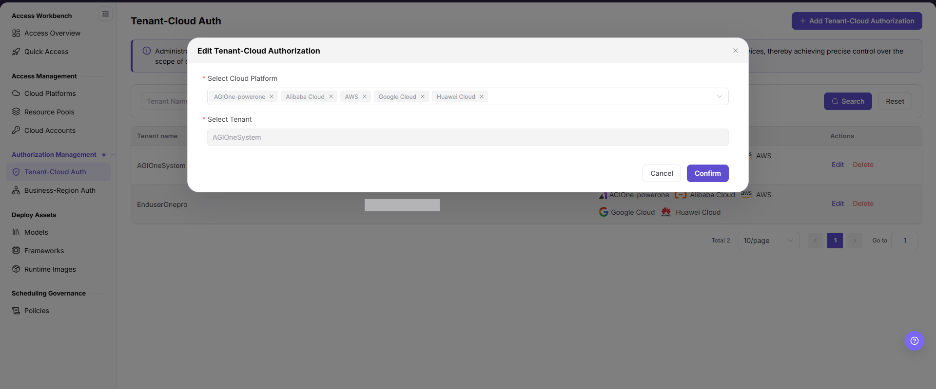 Edit tenant authorization