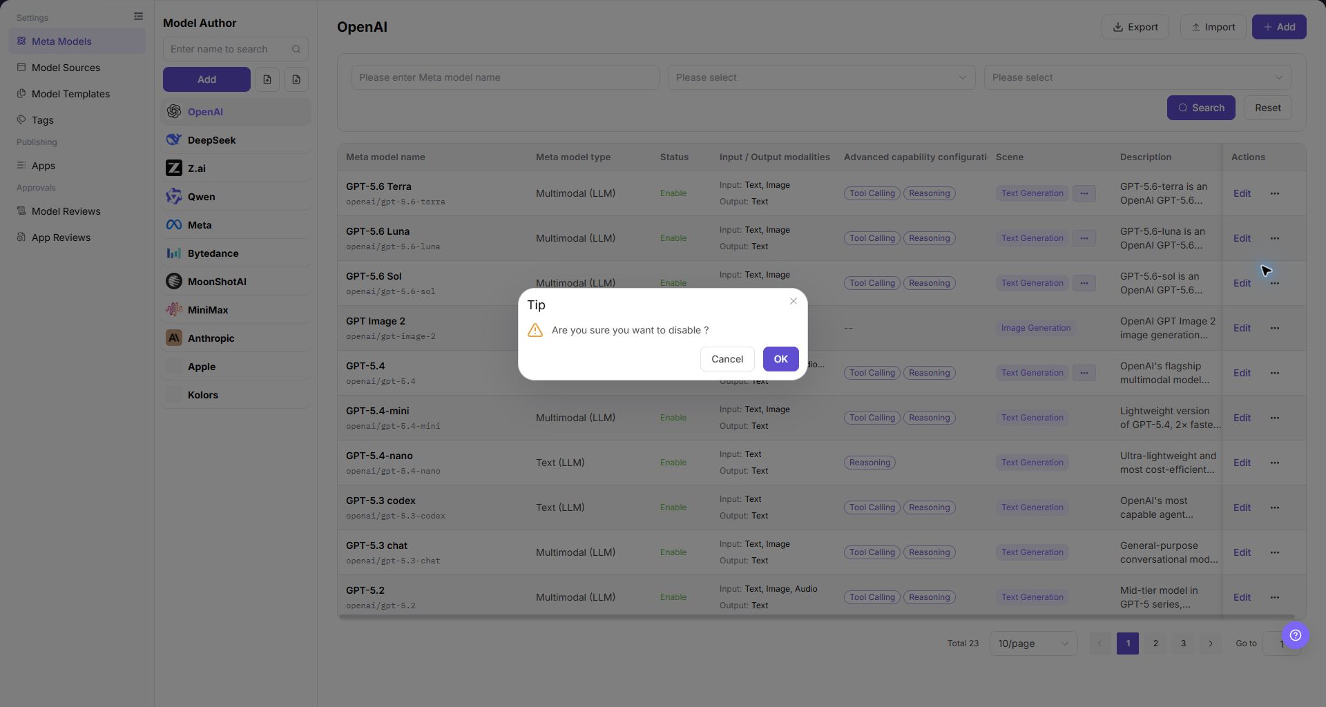 Enable or Disable a Meta-model