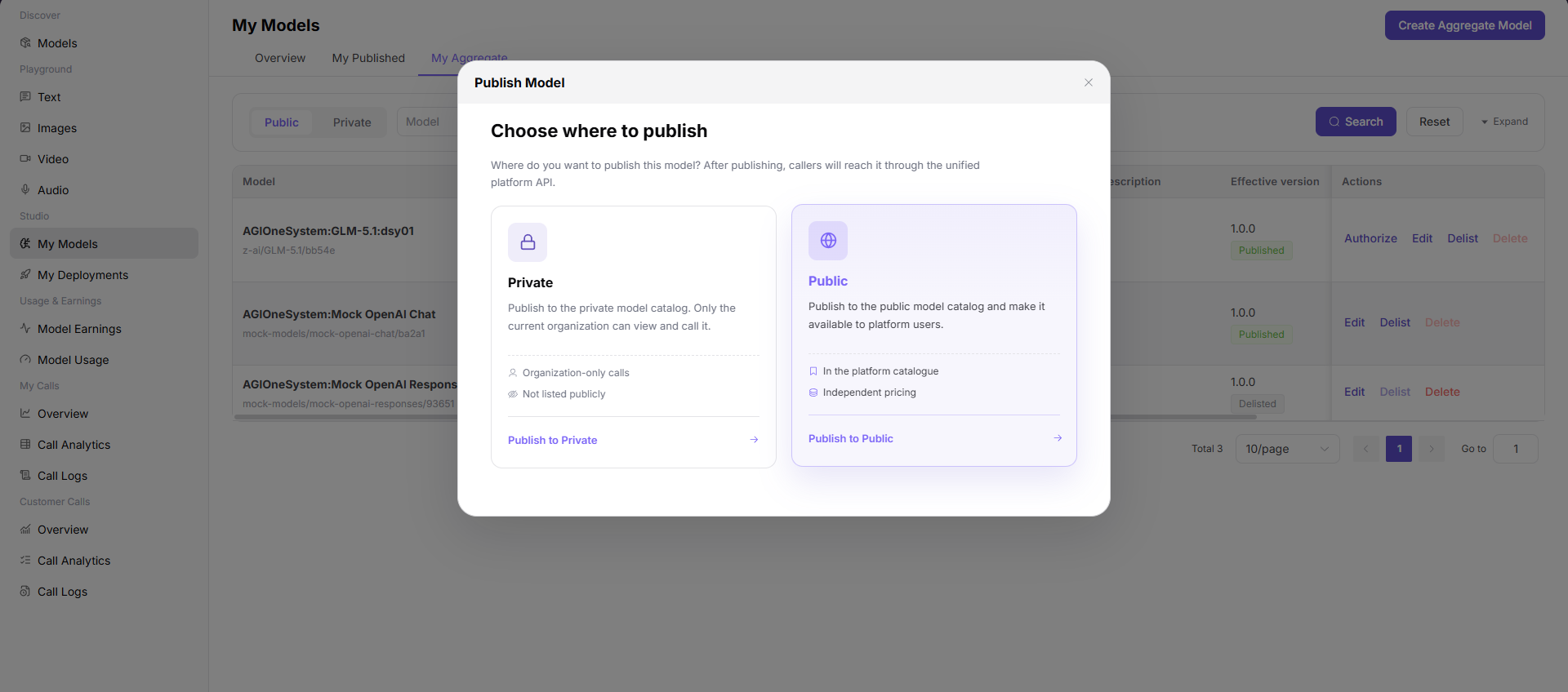 Choose aggregate-model region