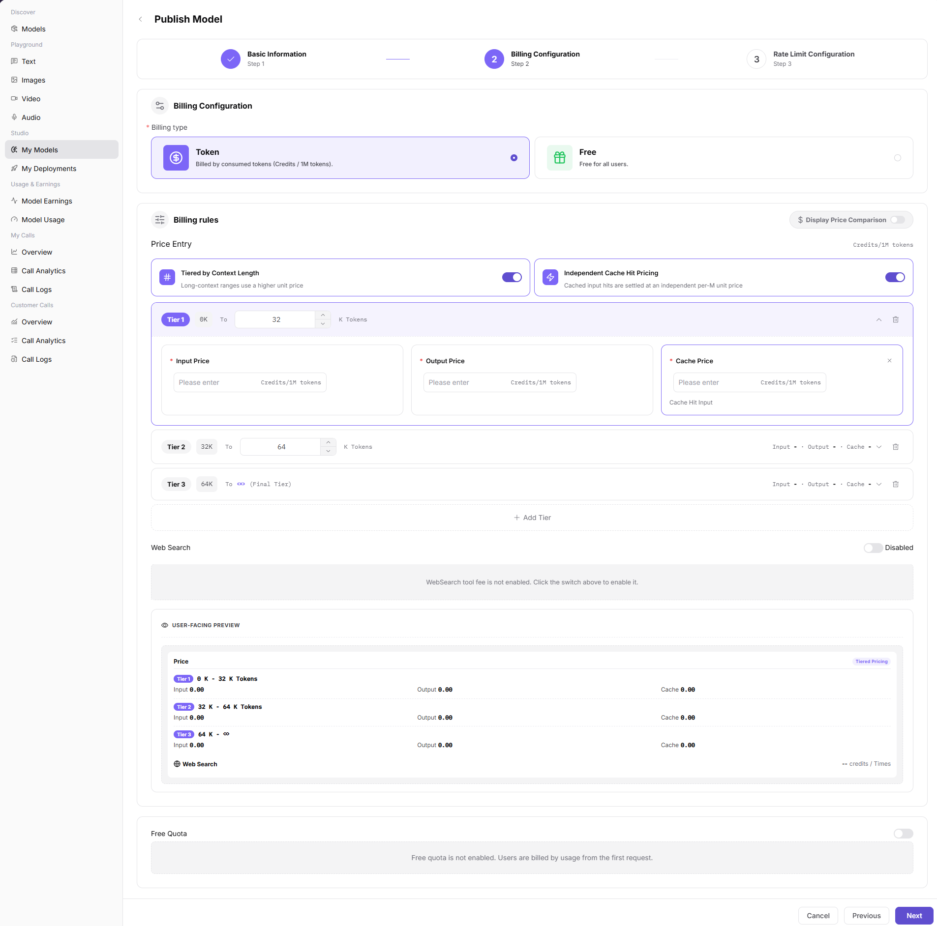 Configure model billing