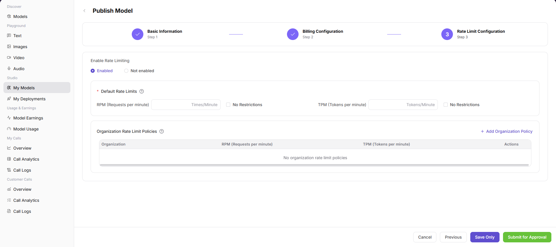 Configure model rate limits