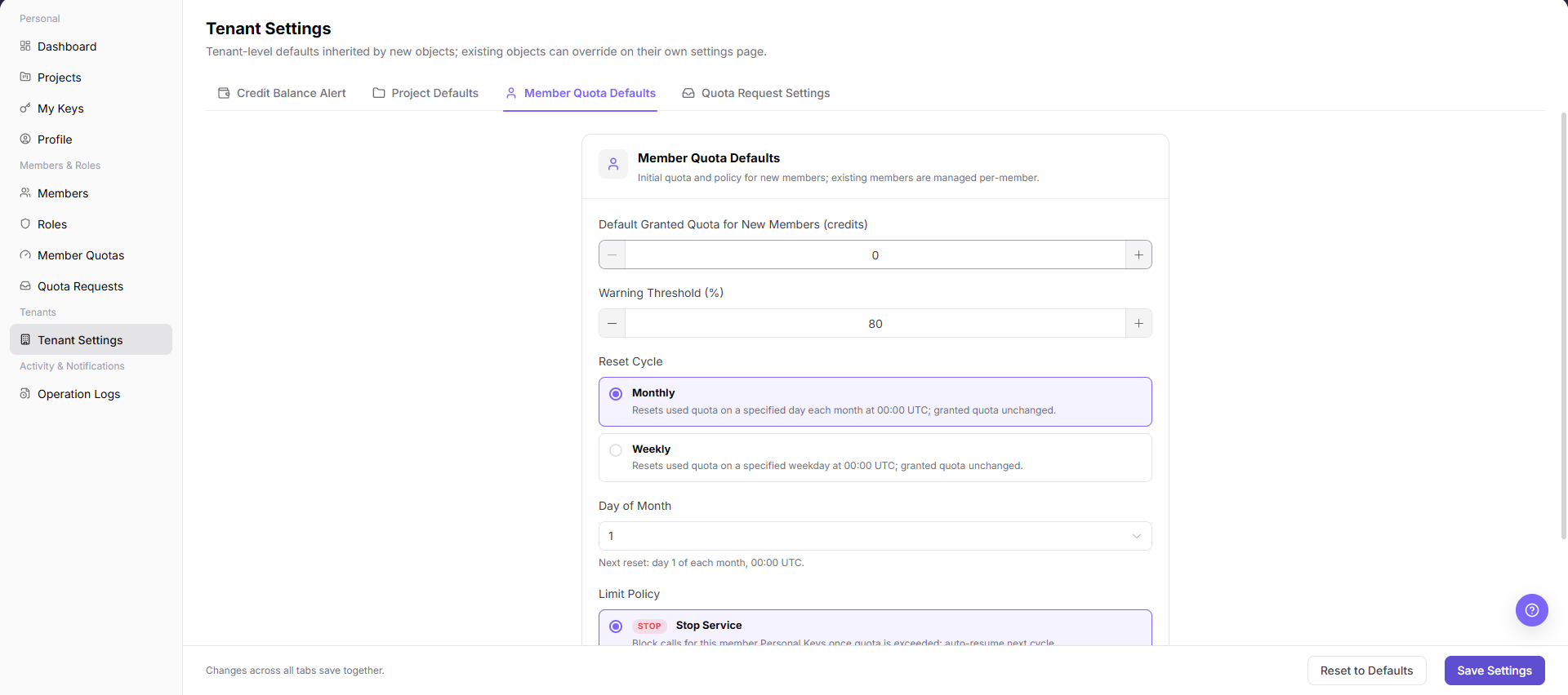 Member Quota Defaults