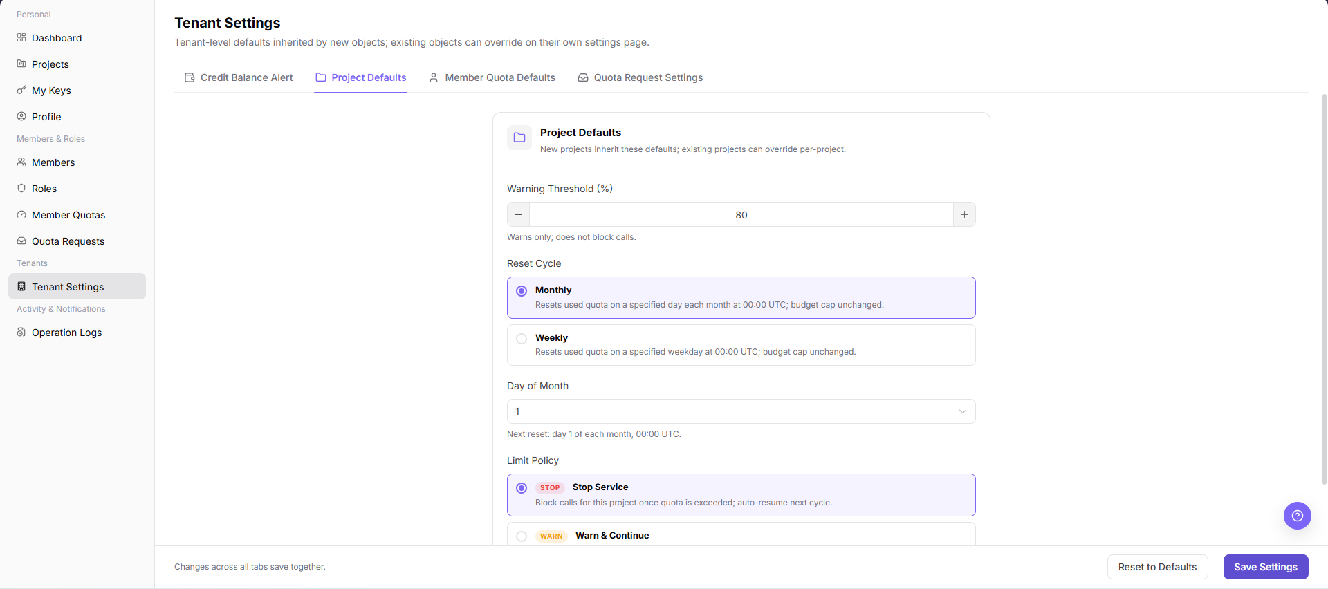 Project Defaults