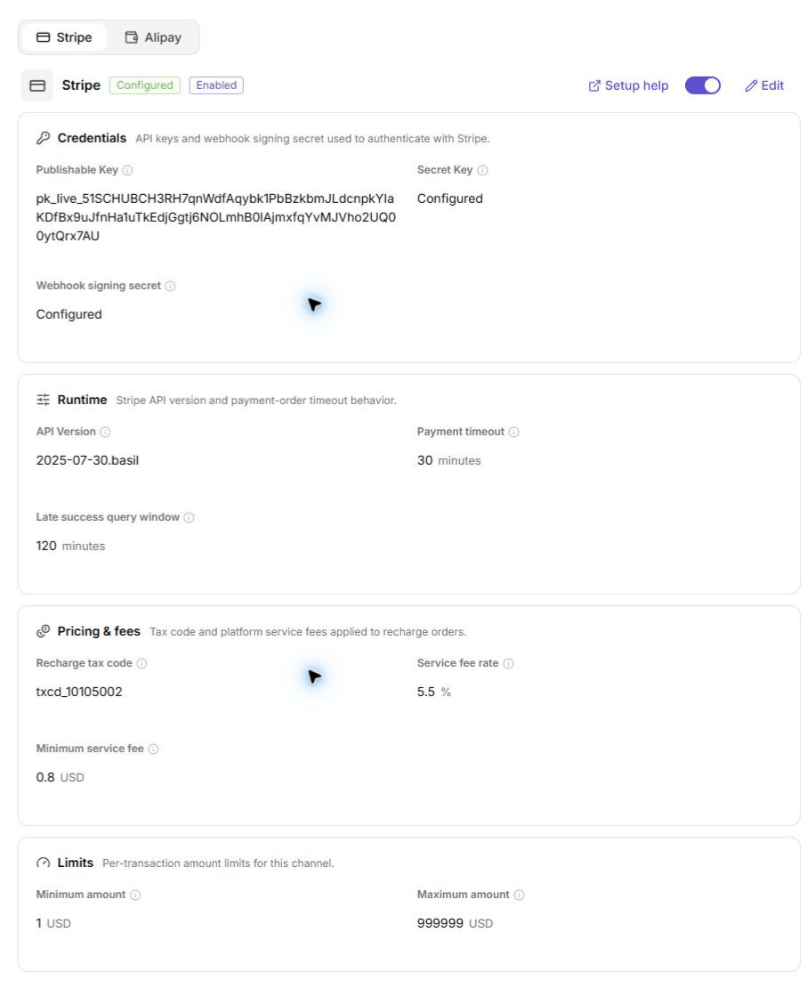 Payment Channel Configuration
