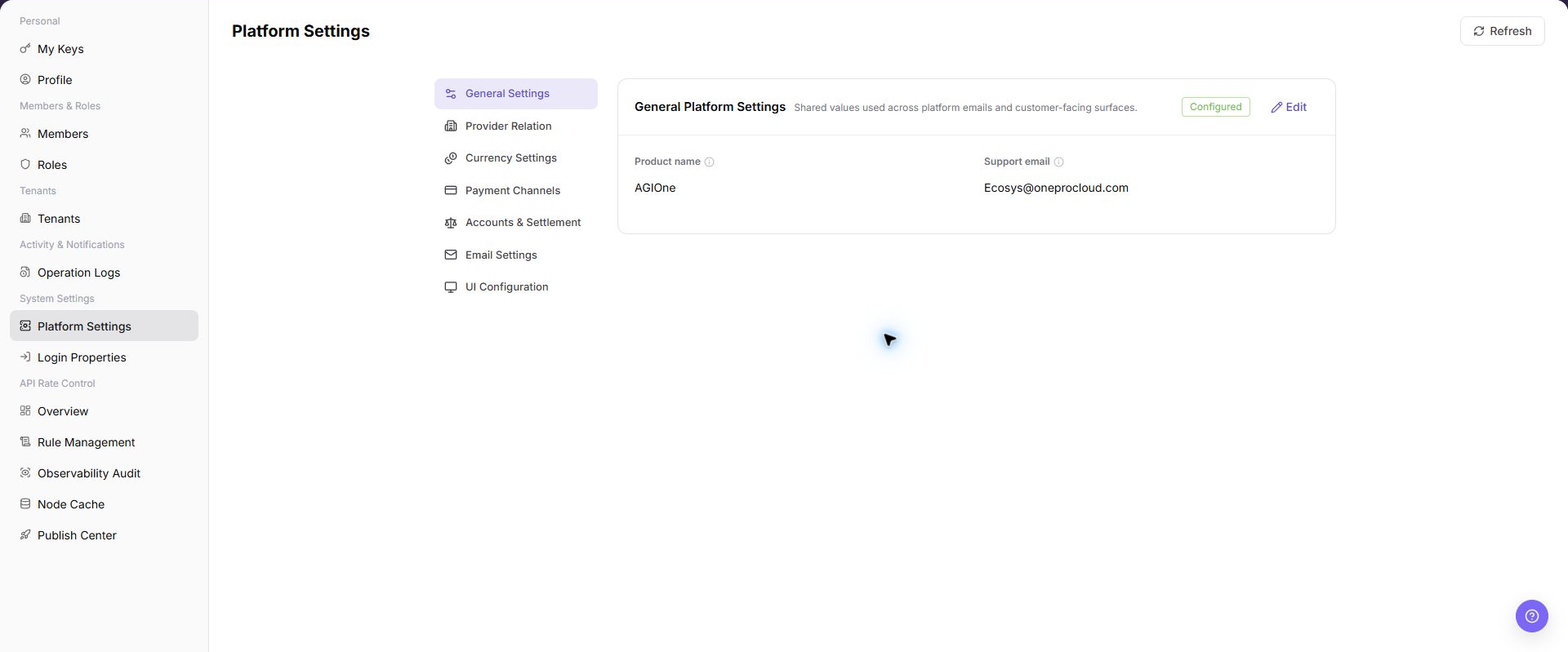 Platform Settings