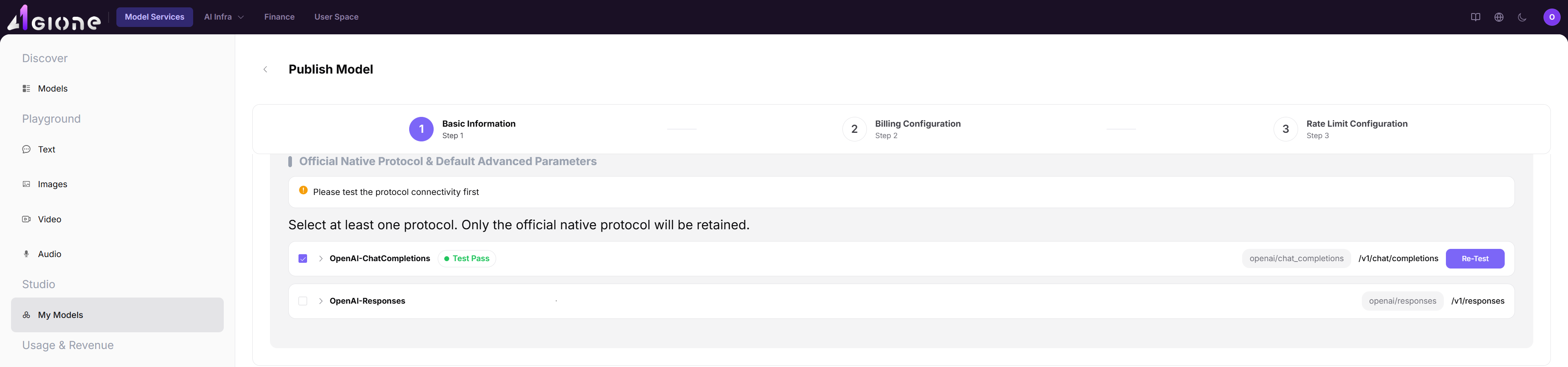Confirm that the selected API protocol passes its test