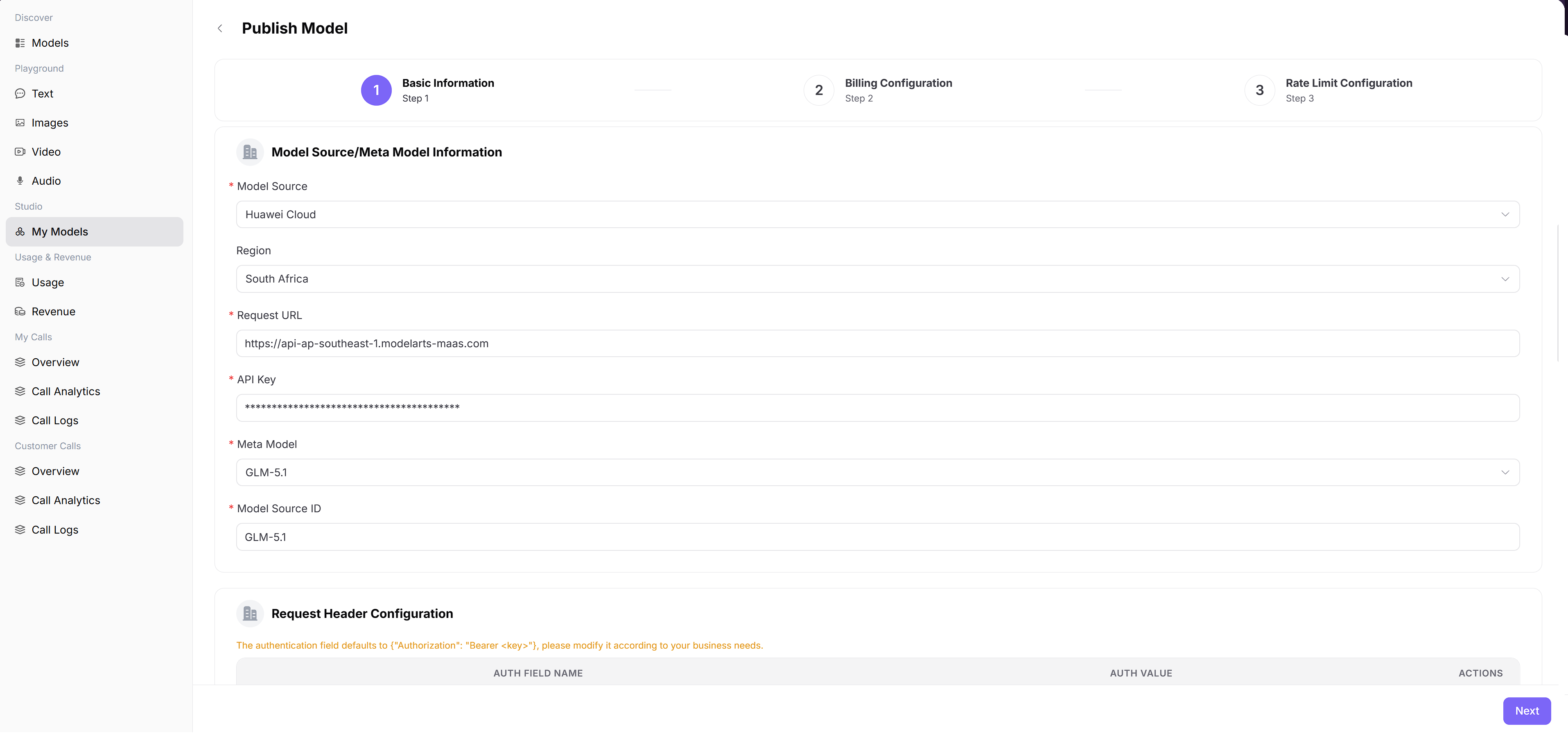 Configure the model source and protocol