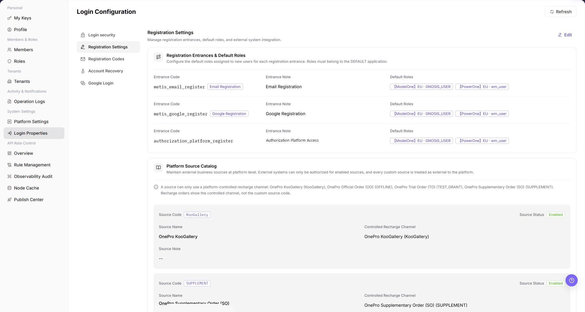 Registration Settings