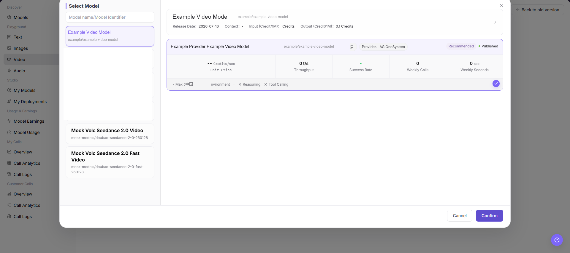 video model selection reference