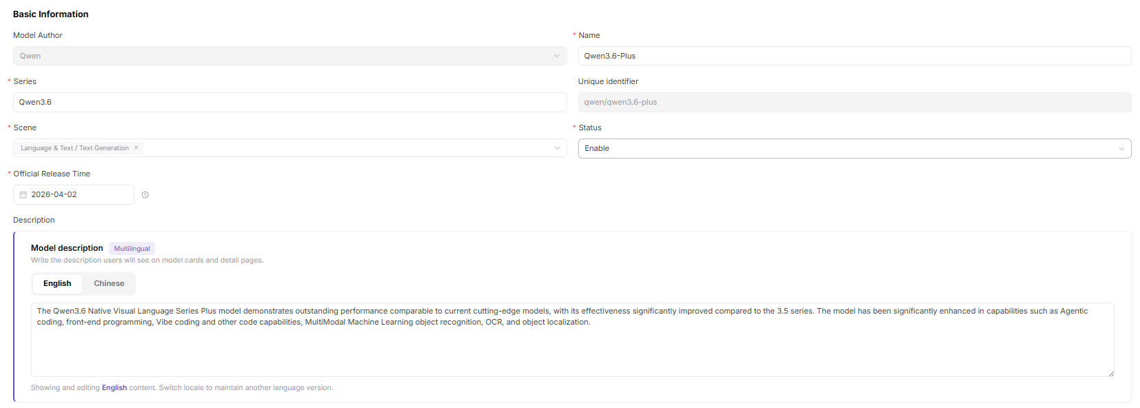 Configure basic meta-model information
