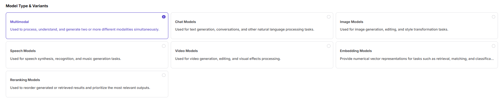 Configure model type and variants
