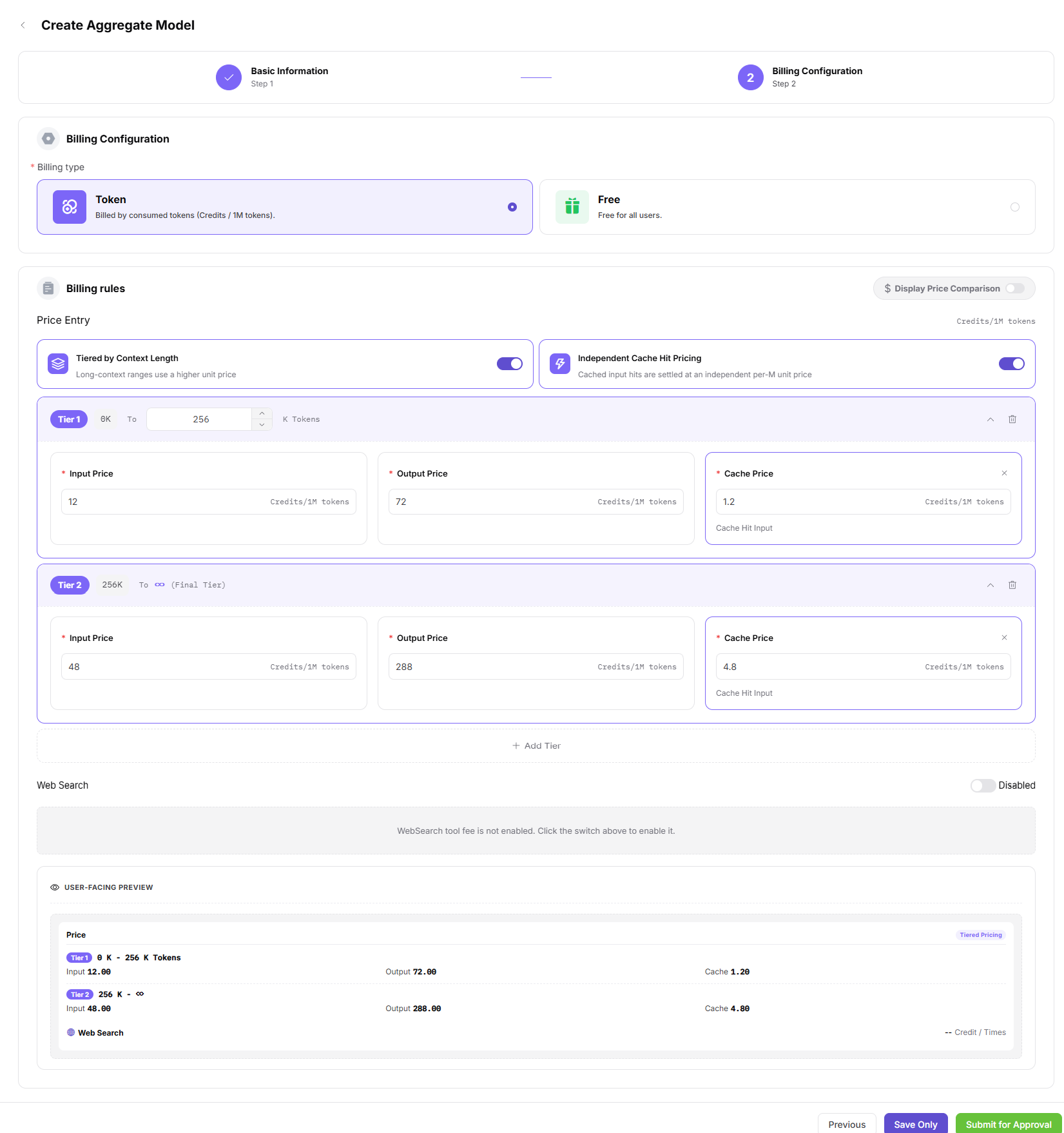Configure aggregation model billing