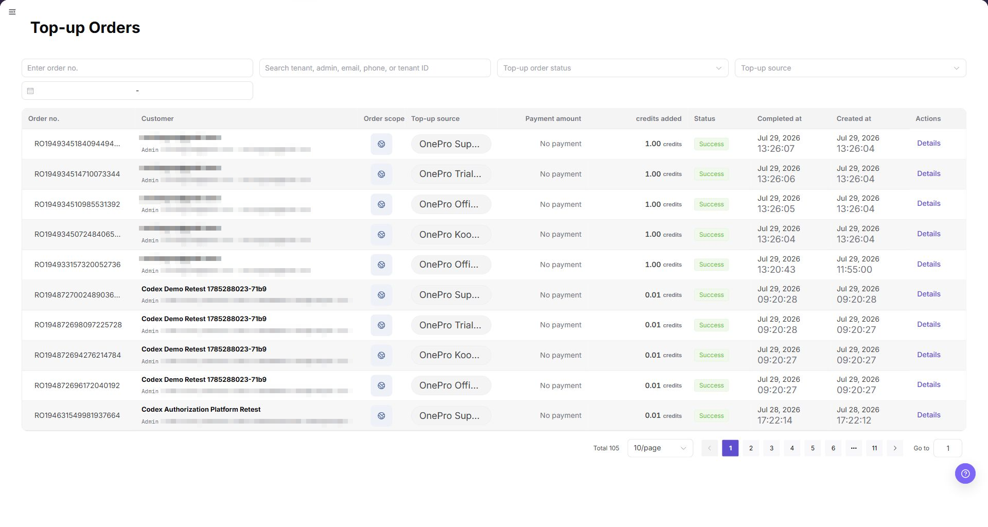 Customer Top-up Orders